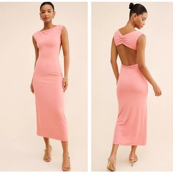 FREE PEOPLE x OWNLEY Zulu Open Back Midi  Maxi Dress Musk Pink Sz L {BB53} - Picture 1 of 8